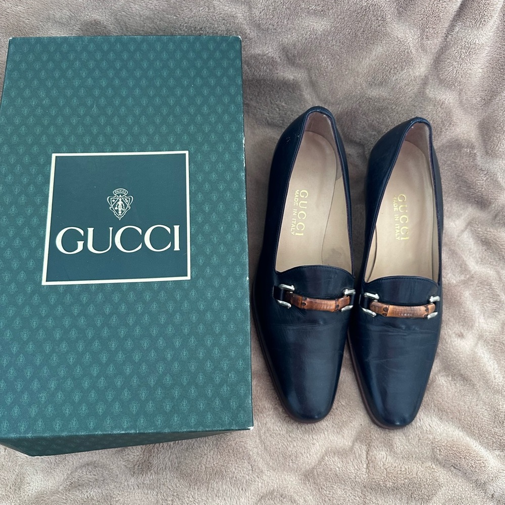 Gucci Bamboo Horsebit Pumps black Leather Heels Size 6B Made in Italy